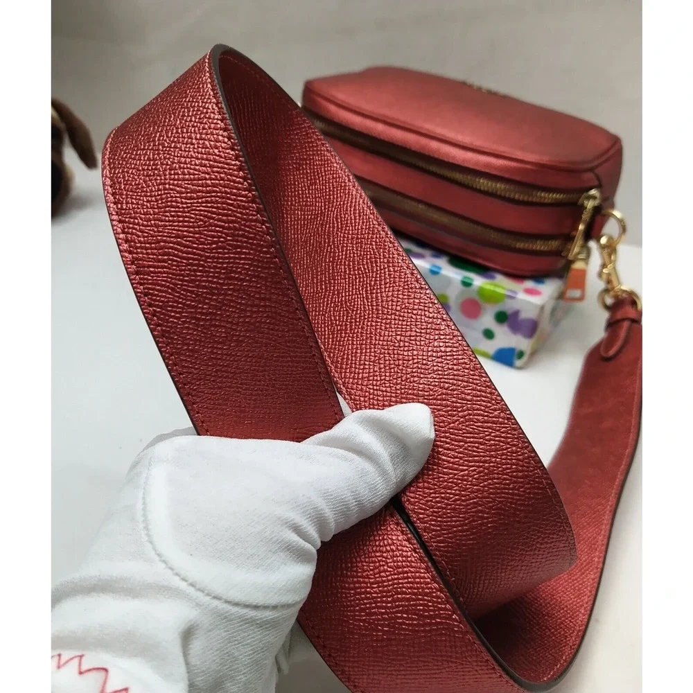 Coach Red Leather Double Zipper Closure Crossbody Bag